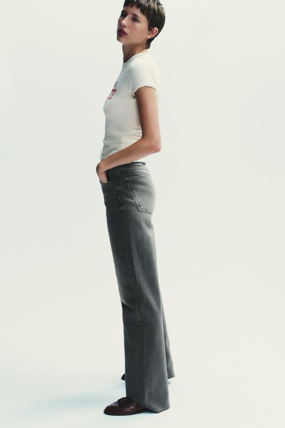 ZARA ДЖИНСЫ TRF WIDE-LEG С ВЫСОКОЙ ПОСАДКОЙ FULL LENGTH, АНТРАЦИТОВО-СЕРЫЙ