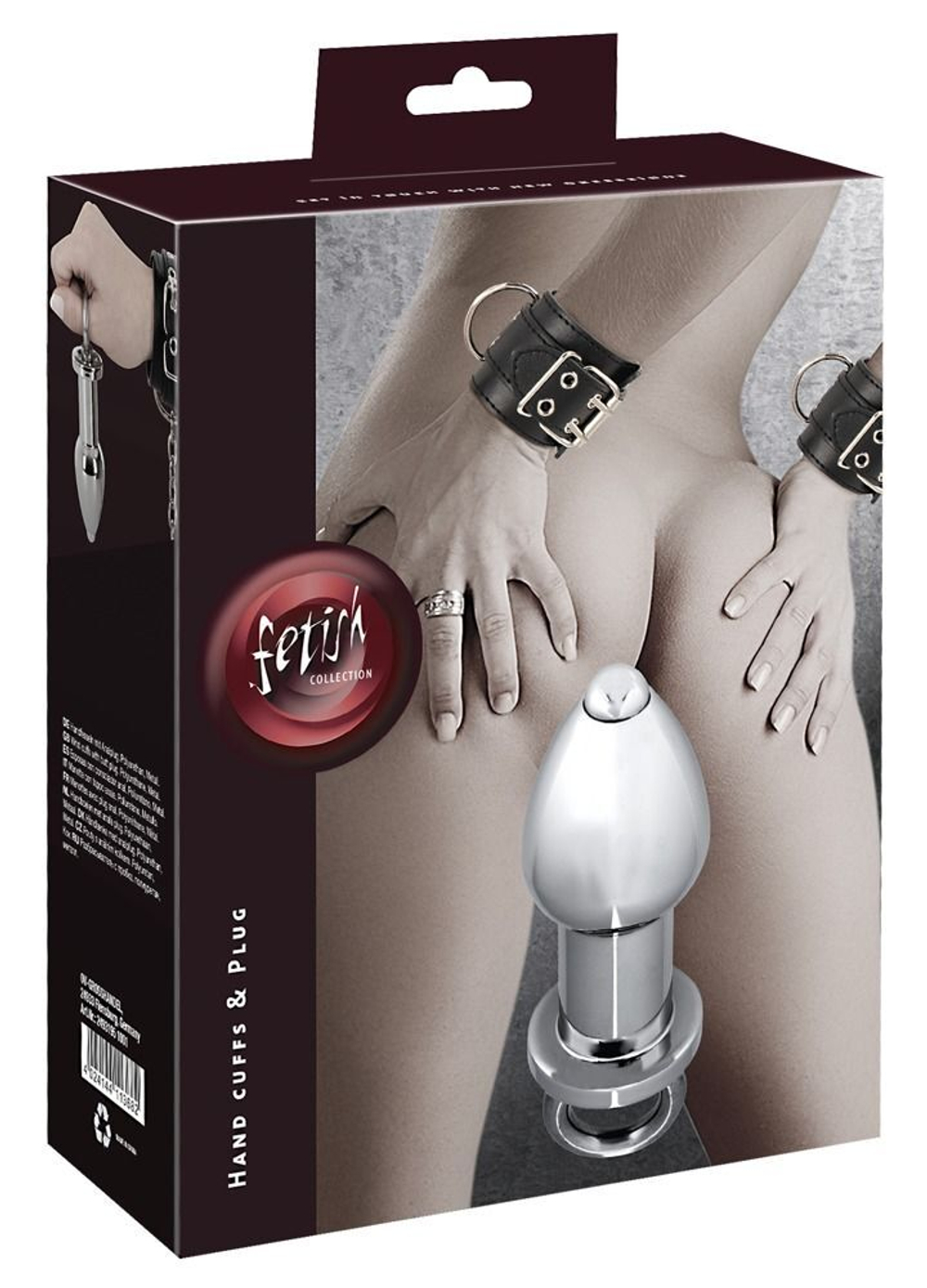 Наручники с анальной пробкой на цепи (Цвет: серебристый с черным)