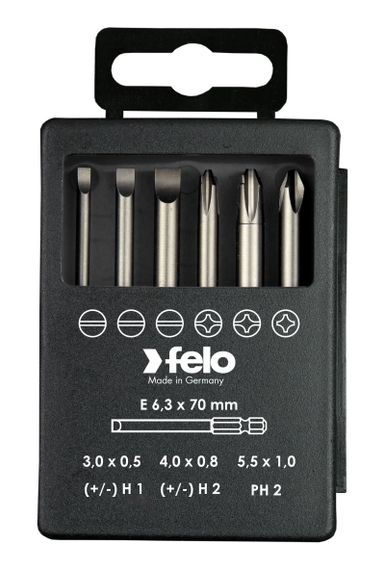 Набор бит SL/H (+/-) Industrial 70 мм в кейсе, 6 шт, Felo 03292716
