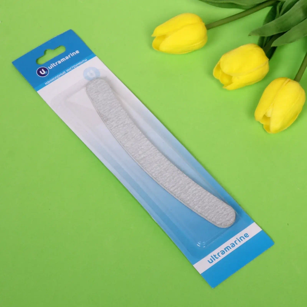 Пилка для ногтей наждачная на блистере бумеранг «Ultramarine», цвет серый 18*2см