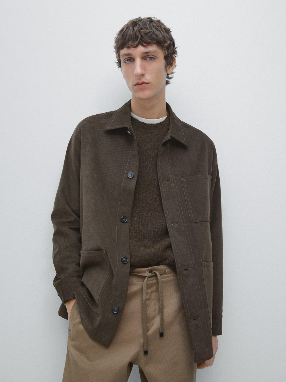 Massimo Dutti Вельветовая куртка-рубашка с карманами, коричневый