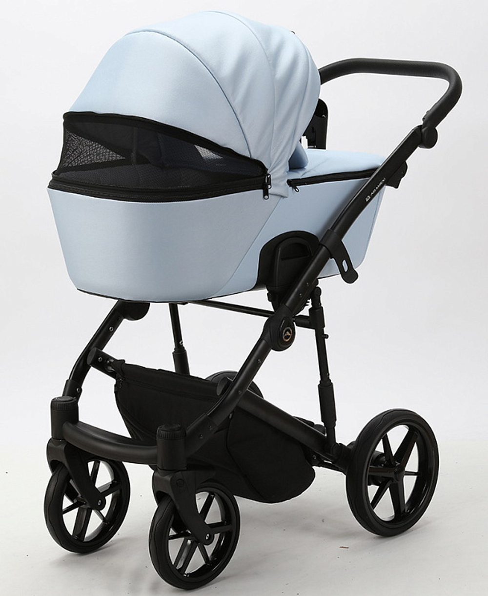 Детская коляска Adamex Mobi Deluxe 2 в 1 M-SD03 (ГОЛУБАЯ+ГОЛУБАЯ ПЕРЛ.КОЖА)
