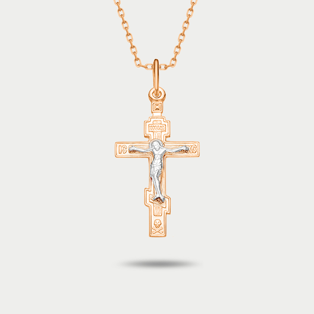 Крест православный из розового золота 585 пробы без вставки (арт. 20-0213)