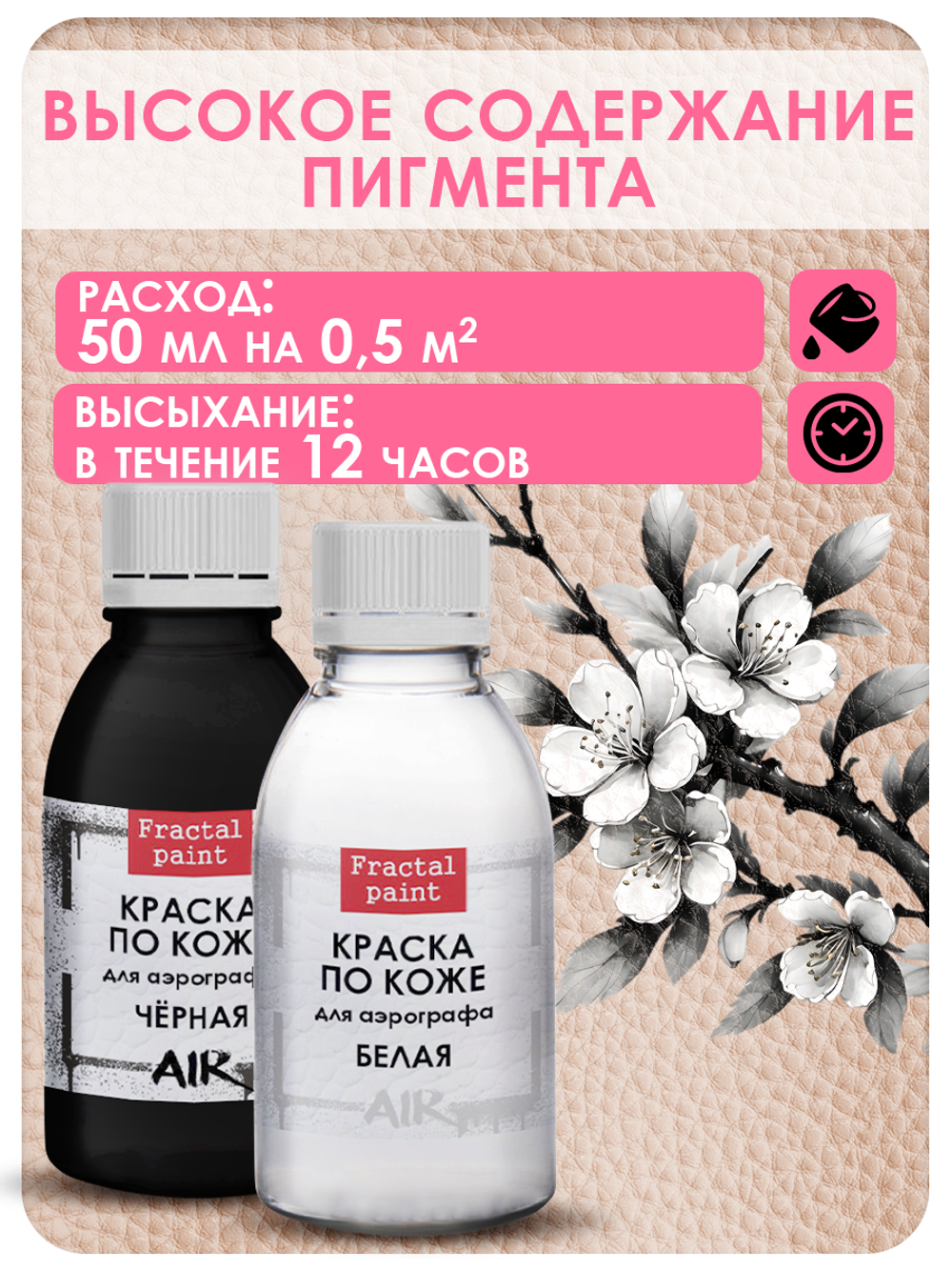 Комбо красок для аэрографа по коже (белая+черная) 2х50 мл