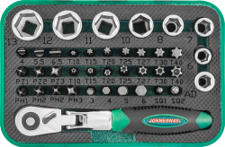 RD02040S Набор рукоятка трещоточная миниатюрная 1/4"DR со вставками-битами и головками торцевыми , 40 предметов
