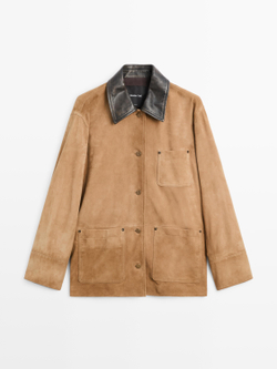 Massimo Dutti Замшевая куртка с воротником, светло-коричневый