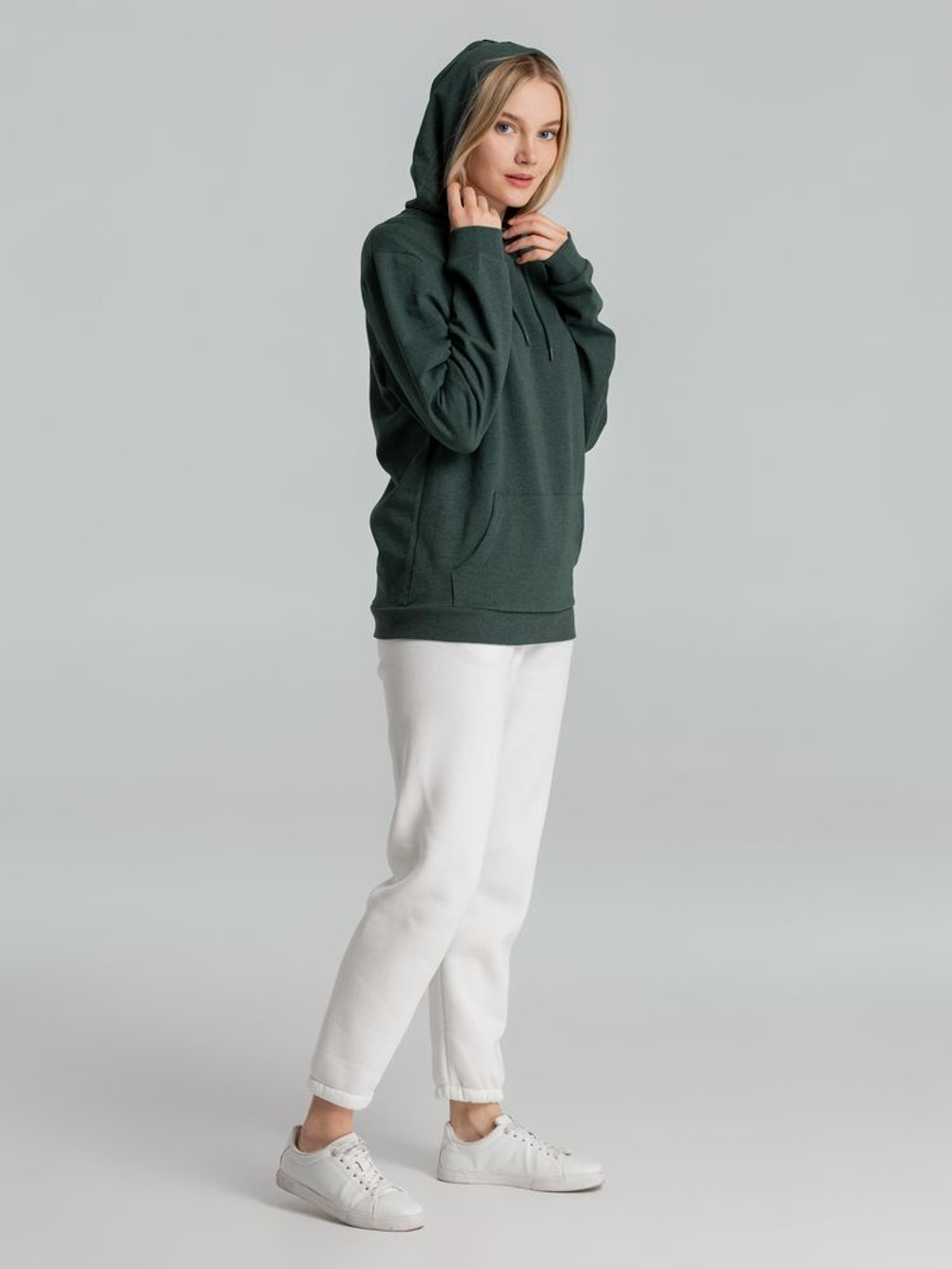 Толстовка с капюшоном унисекс Hoodie, темно-зеленый меланж