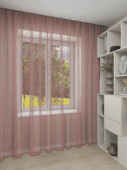Тюль в гостиную INVA ткань лён "Дождик" 240х200/цвет розовый