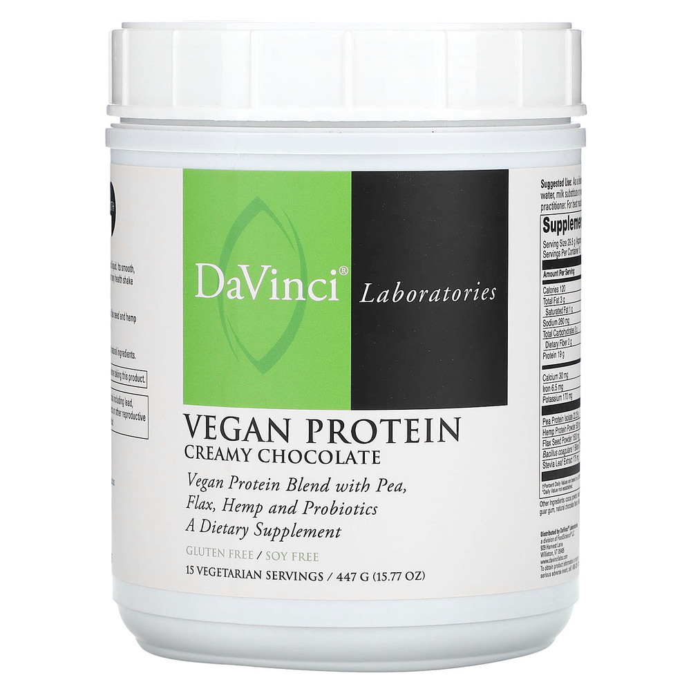 DaVinci Laboratories, Vegan Protein, сливочный шоколад, 447 г (15,77 унции)
