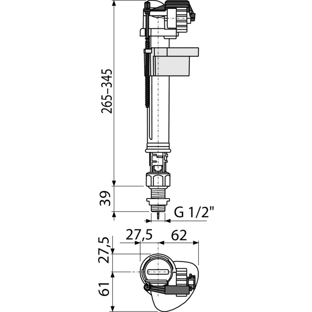 Заливной клапан ALCAPLAST/Alcadrain 1/2" ниж/подв. A17