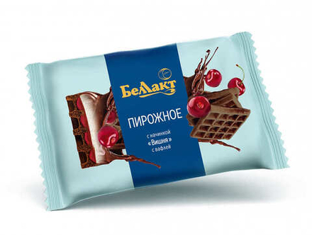 Пирожное глазированное с творогом с шоколадной вафлей и начинкой Вишня 100г. Беллакт