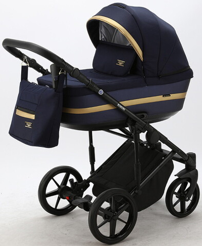 Детская коляска Adamex Rimini 2 в 1 RI58-LUX Т.СИН+Т.СИН.ПЕРЛ.КОЖА+ЗОЛОТО.ОТДЕЛКА