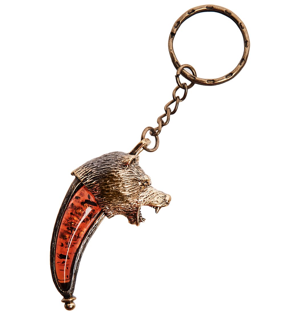 AM-2859 Брелок «Клык Медведя» (латунь, янтарь)