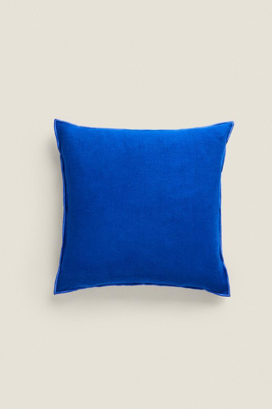 ZARA HOME ЧЕХОЛ НА ПОДУШКУ С ОВЕРЛОКОМ, СИНИЙ