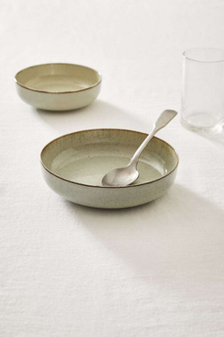 ZARA HOME ФАРФОРОВАЯ СУПОВАЯ ТАРЕЛКА С ОБОДКОМ ПОД СТАРИНУ, ЦВЕТ МОРСКОЙ ВОЛНЫ