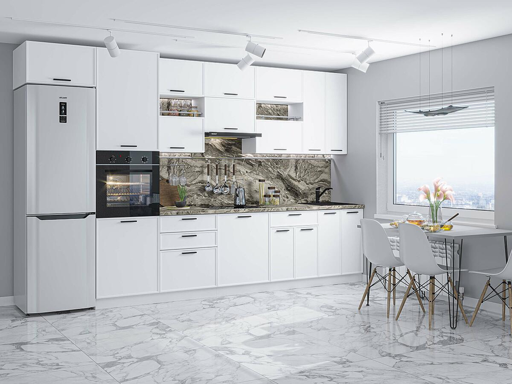 Прямая модульная кухня Фрейм-04 White Silk - Белый 2340*3600*600