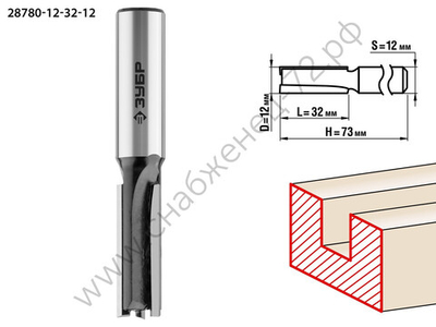 ЗУБР 12x32мм, хвостовик 12мм, фреза пазовая прямая