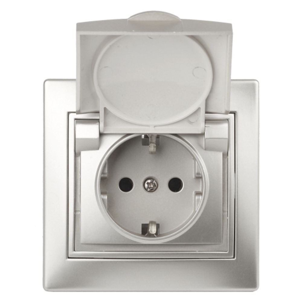 1-203-03 Intro Розетка 2P+E Schuko с крышкой, 16А-250В, IP20, СУ, Plano, алюминий | Intro Plano