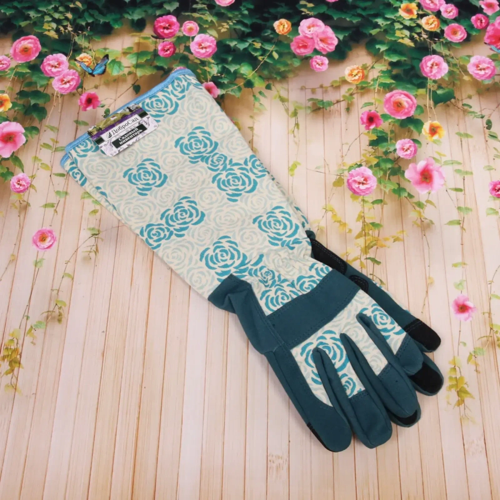 Перчатки полиэстер для защиты от роз «Golden rose-Цветочная феерия» с удлиненными рукавами ДоброСад