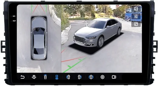 Магнитола для VW Jetta 7, Teramont, Taos, Multivan/Caravelle 2020+, Tiguan 2, Passat B8 - FarCar BX1081M-360 монитор 9.5" 2K QLED на Android 13, 6Гб+128Гб, CarPlay, 4G SIM-слот, 4 камеры в комплекте