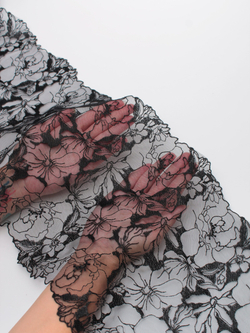 Вышивка на сетке черная жесткая неэластичная ширина 23 см