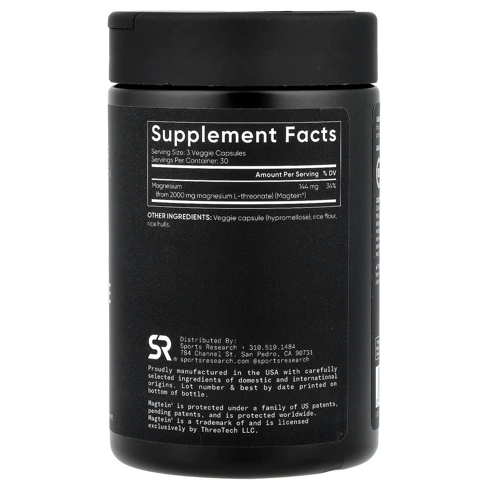 Sports Research, Magtein®, L-треонат магния, 90 растительных капсул (666 мг в 1 капсуле)