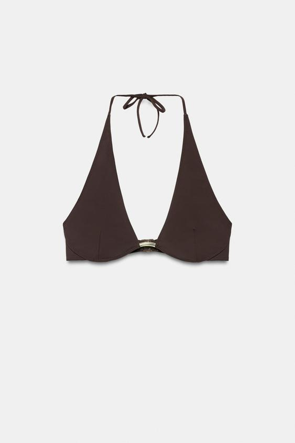 ZARA ТОП-БИКИНИ С ГОРЛОВИНОЙ ХАЛТЕР И МЕТАЛЛИЧЕСКОЙ ДЕТАЛЬЮ, ТЕМНО-БАКЛАЖАНОВЫЙ