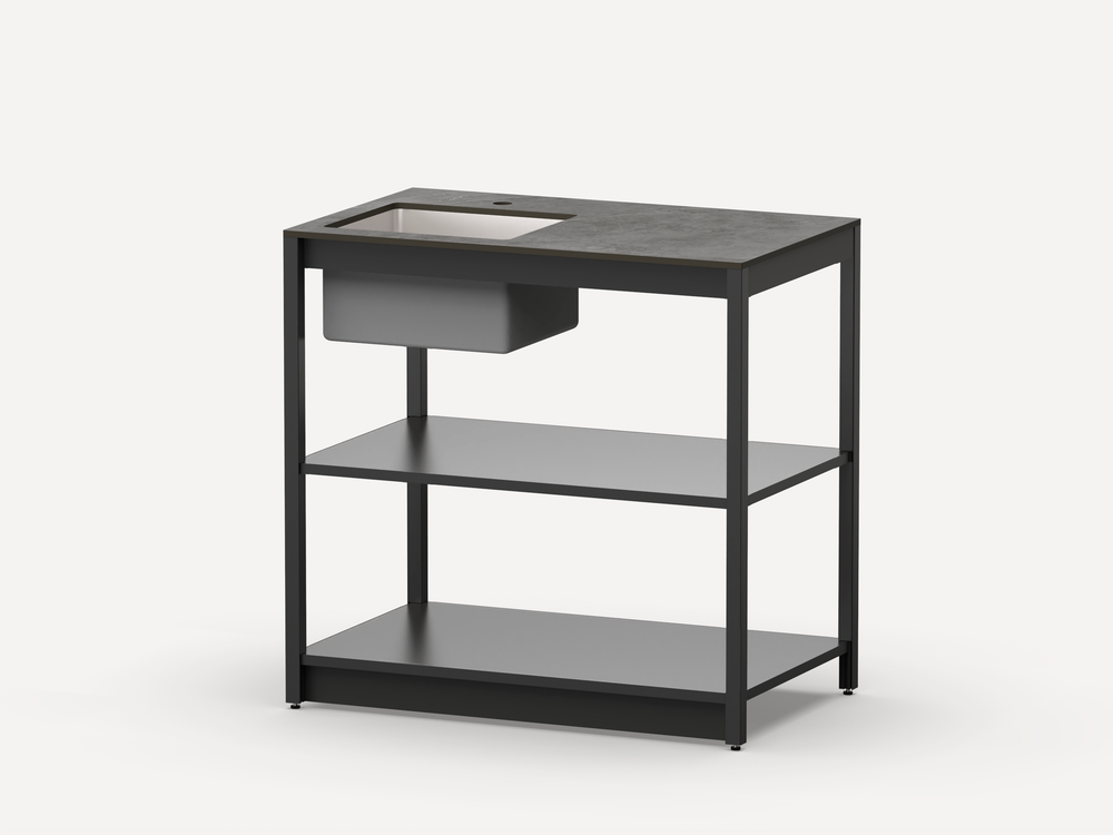 Стол разделочный с мойкой Lounge B-02S-L, 90 см, черный/черный мрамор