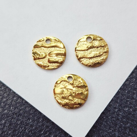 Подвеска, сталь, позолота, мятая, мятый металл, р-р 10мм