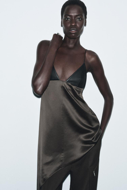 ZARA КОМБИНИРОВАННЫЙ АСИММЕТРИЧНЫЙ ТОП — ZW COLLECTION, ШОКОЛАДНЫЙ