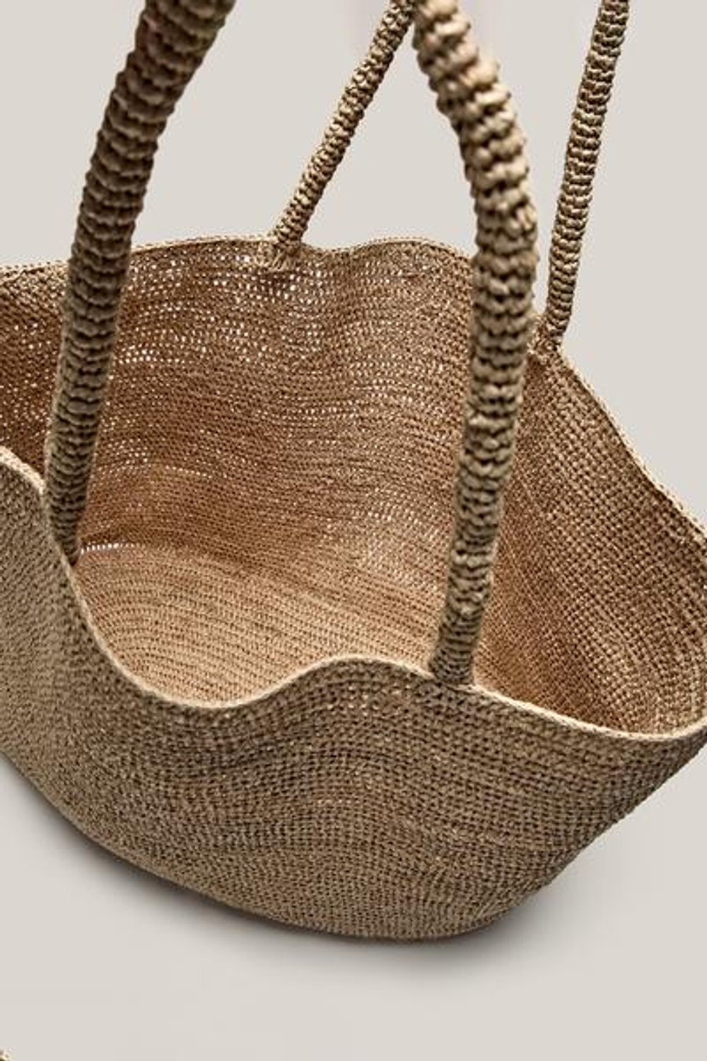 Massimo Dutti Большая сумка-шоппер из 100% рафии - Limited Edition, бежевый