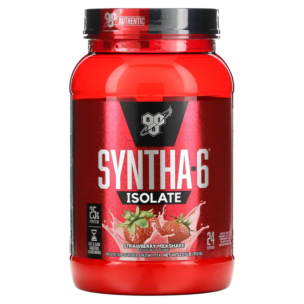 BSN, Syntha-6®, изолят, протеиновая смесь для приготовления напитка, клубничный молочный коктейль, 912 г (2,01 фунта)