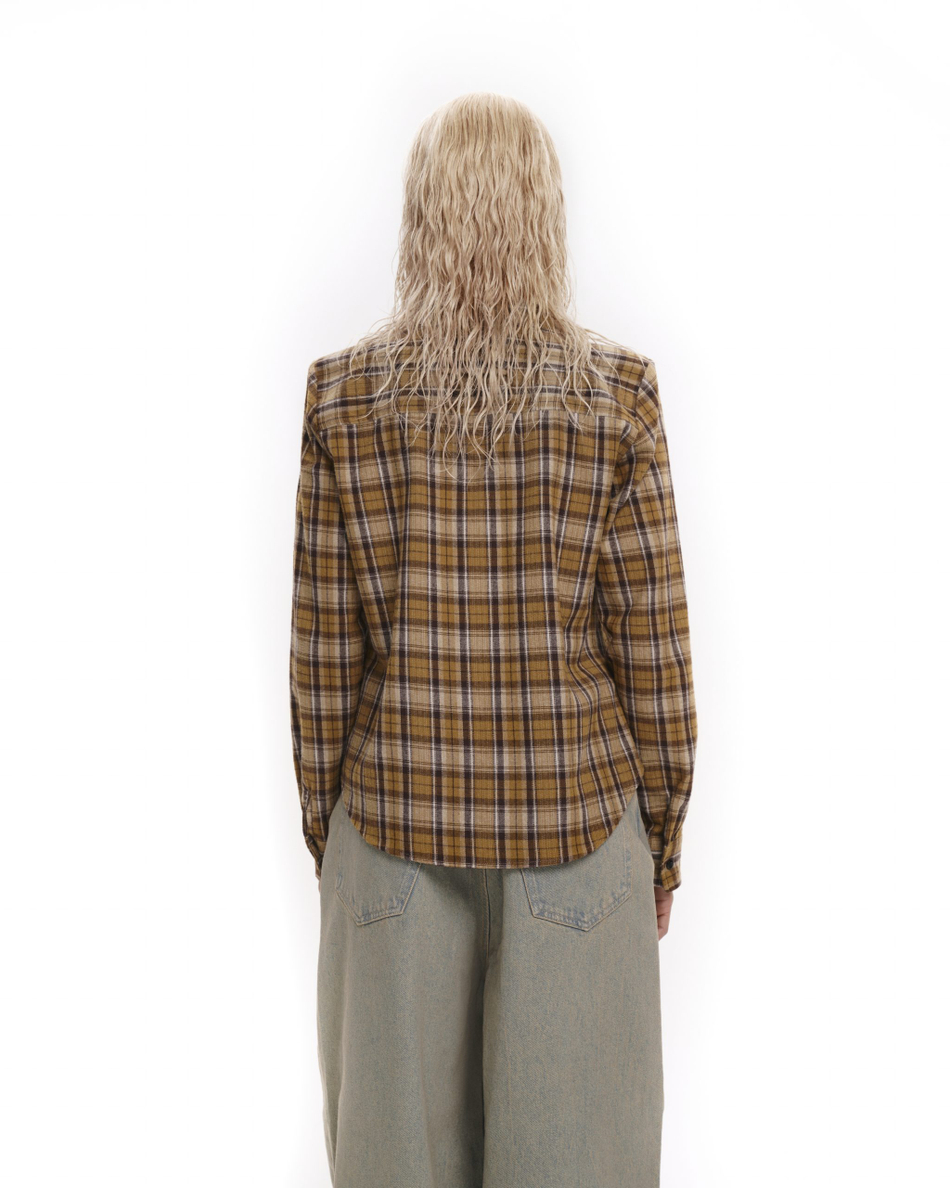 Рубашка в клетку с ремнем воланом