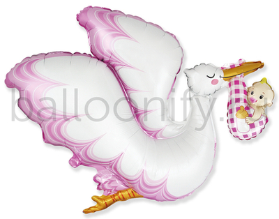 Шар (38''/97 см) Фигура, Аист принес девочку, Розовый, 1 шт.