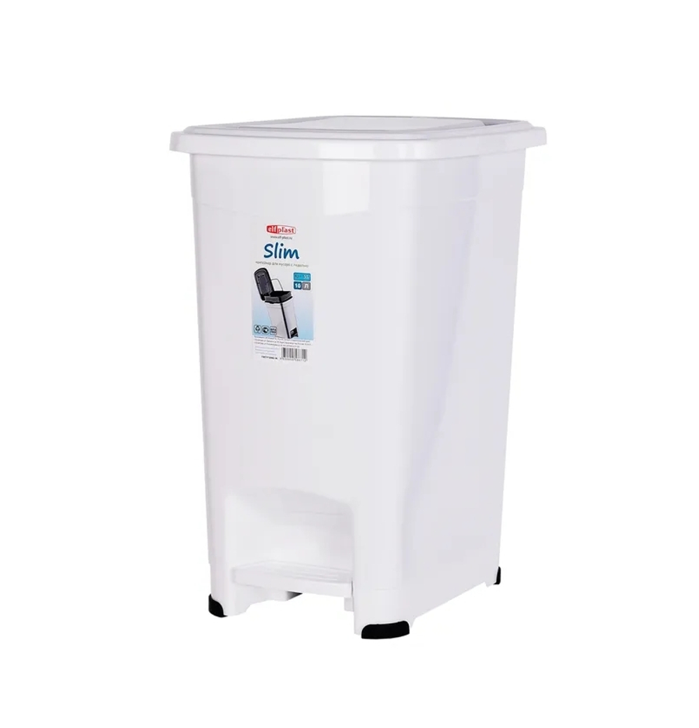ElfPlast Контейнер для мусора 10л Slim с педалью белый