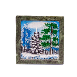 Панно-картина "Зимушка" змеевик. самоцветы