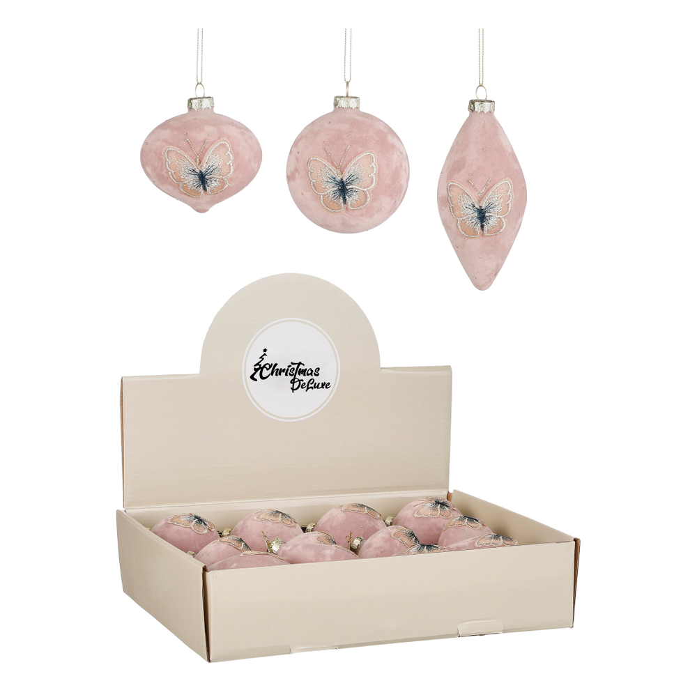 Набор елочных игрушек 8см 12шт ChristmasDeLuxe розовый