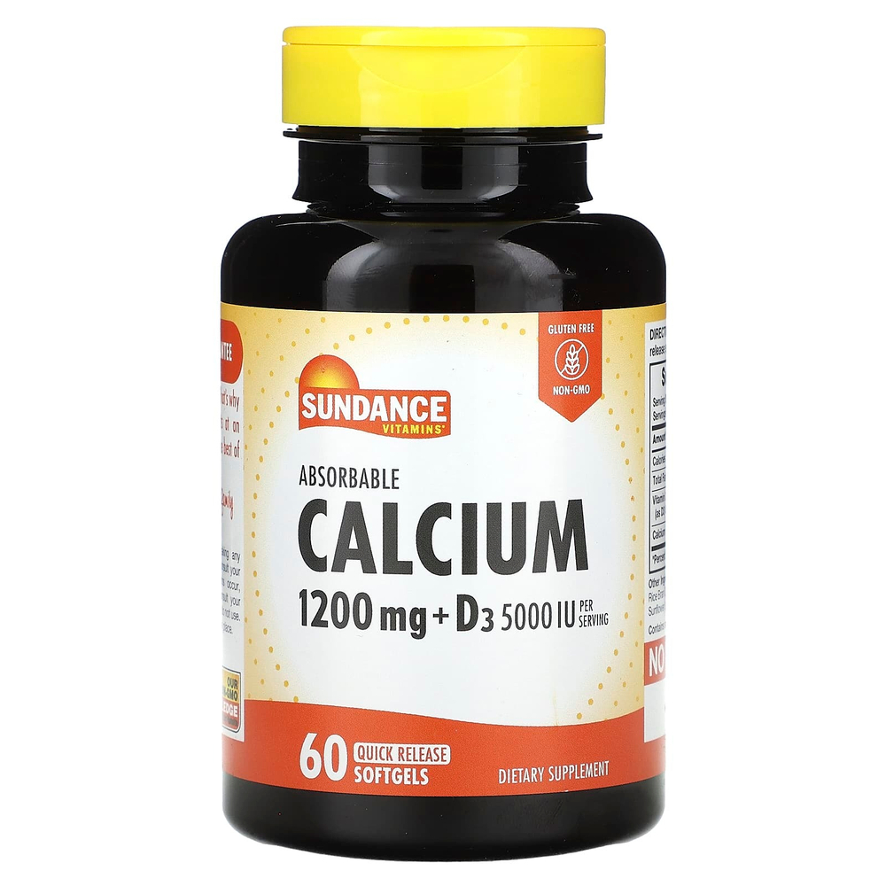Sundance Vitamins, легкоусвояемый кальций с витамином D3, 60 капсул с быстрым высвобождением
