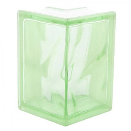 Стеклоблок Vitrablok Угловой Зеленыи Волна 19x13,2x8 - окрашенный в массе