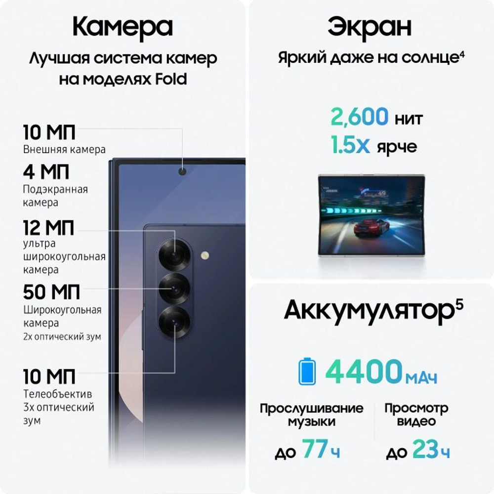 7.6" Смартфон Samsung Galaxy Z Fold 6 12/1Tb,  SM-F956B,  NFC,  AMOLED,  120Гц,  4400мAч,  синий