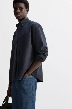 ZARА РУБАШКА ИЗ РЕЛЬЕФНОГО ХЛОПКА, МОРСКОЙ СИНИЙ