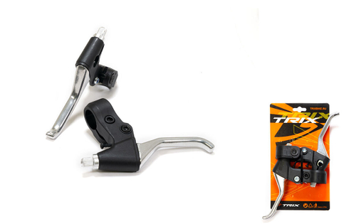 Ручки тормозные TRIX под "три-четыре пальца", алюминий/пластик, для рулей 22,2мм, черные/серебристые (100)