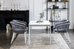 "Малага" обеденная группа на 4 персоны со стульями "Марсель", каркас белый, роуп светло-серый