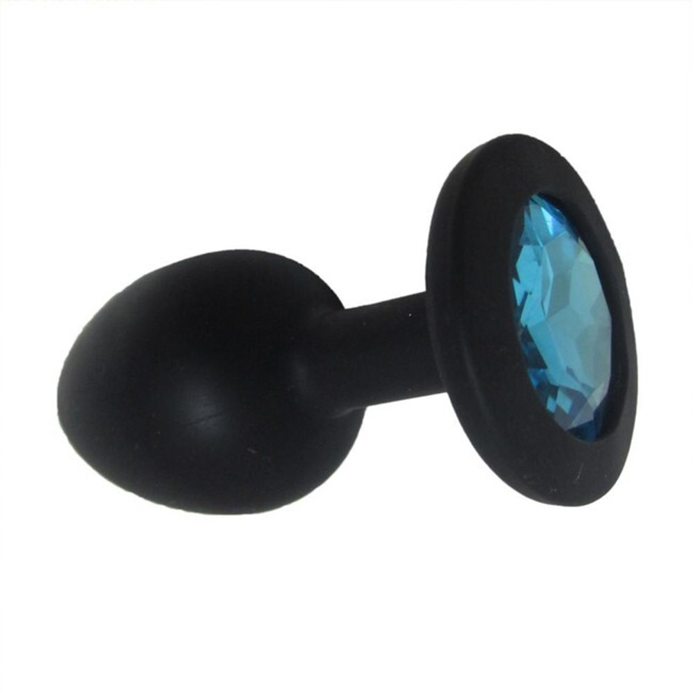 Маленькая черная пробка с синим кристаллом ONJOY Silicone Collection (Цвет: черный с синим)
