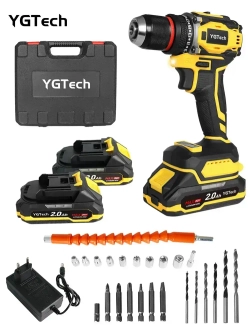 YGTECH Дрель-шуруповерт, 26 В, 60 Нм, 2 АКБ