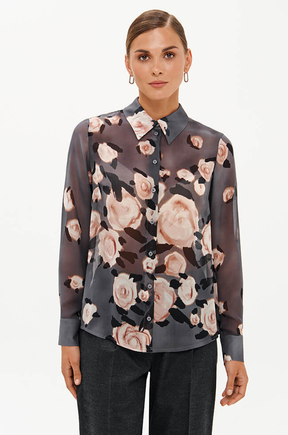 23075 Блузка женская (серо-розовый принт)