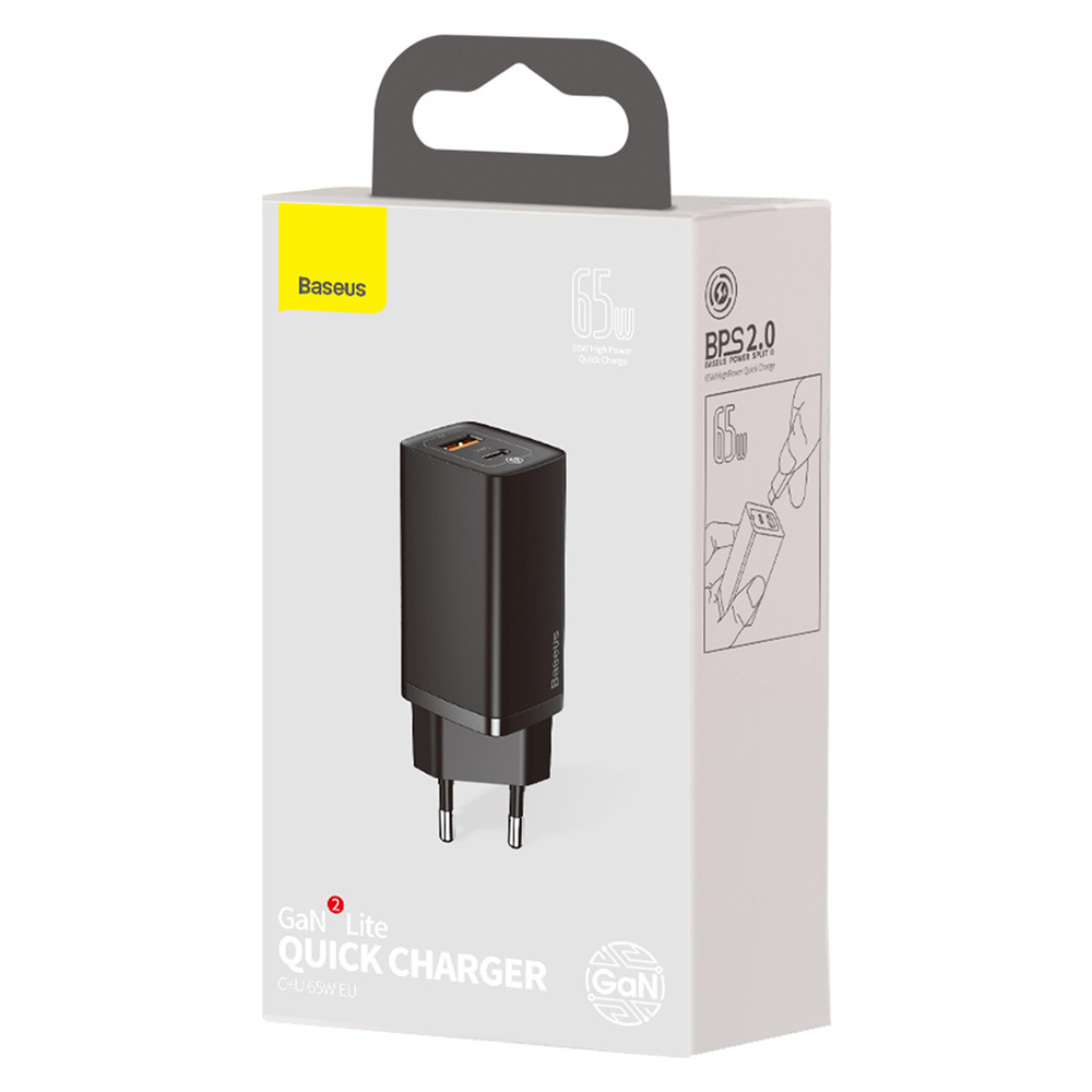 Зарядное устройство Baseus GaN2 Lite Quick Charger C+U 65W - Black