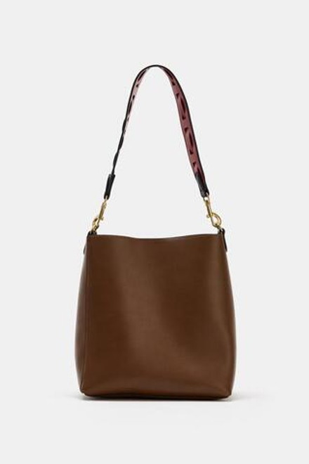 ZARA СУМКА-МЕШОК С АКЦЕНТНОЙ РУЧКОЙ, ТЕМНЫЙ РЫЖЕВАТО-КОРИЧНЕВЫЙ