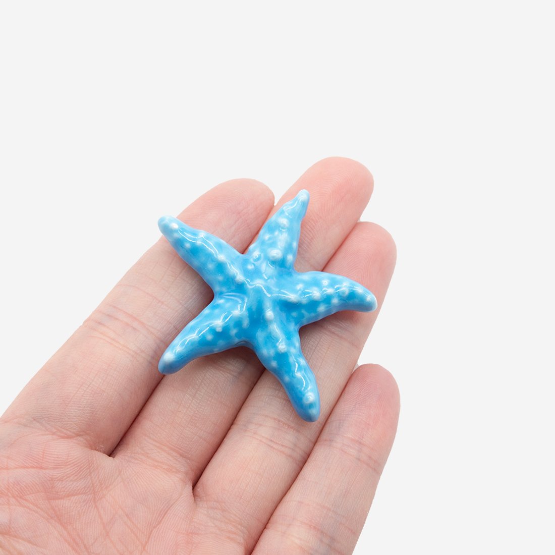 Бусина в форме морской звезды, 39*41мм, ярко-голубая, глазурированный фарфор