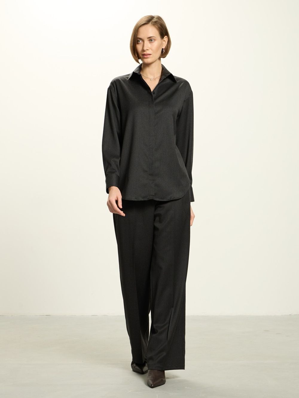 Комплект рубашка Хельсинки и брюки палаццо графит шерсть